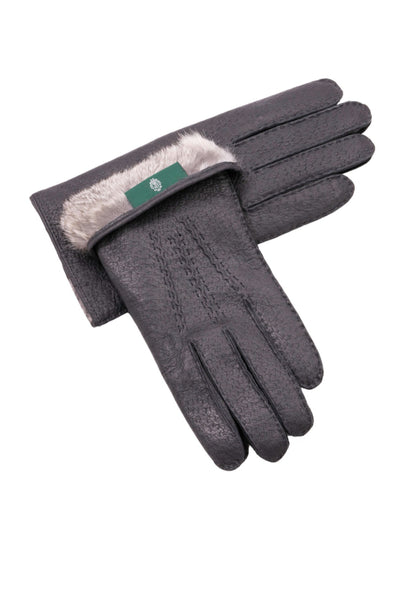 Peccary Gloves in Charcoal Black with Rabbit Fur Lining - Fort