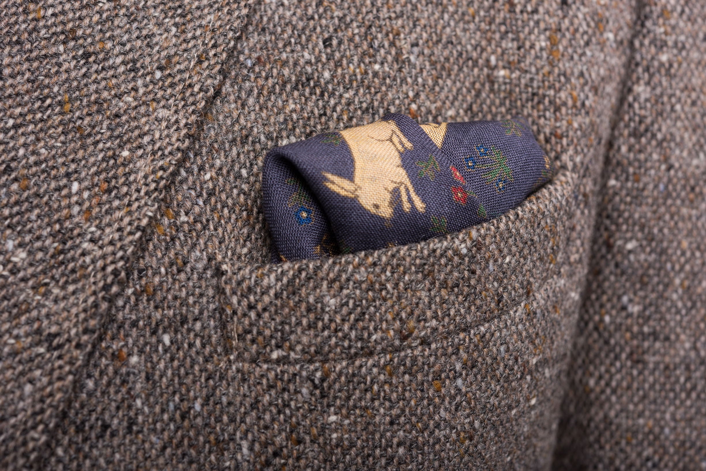 Buff Rabbits on navy blue with Green Silk Wool Pocket Square - Fort ...