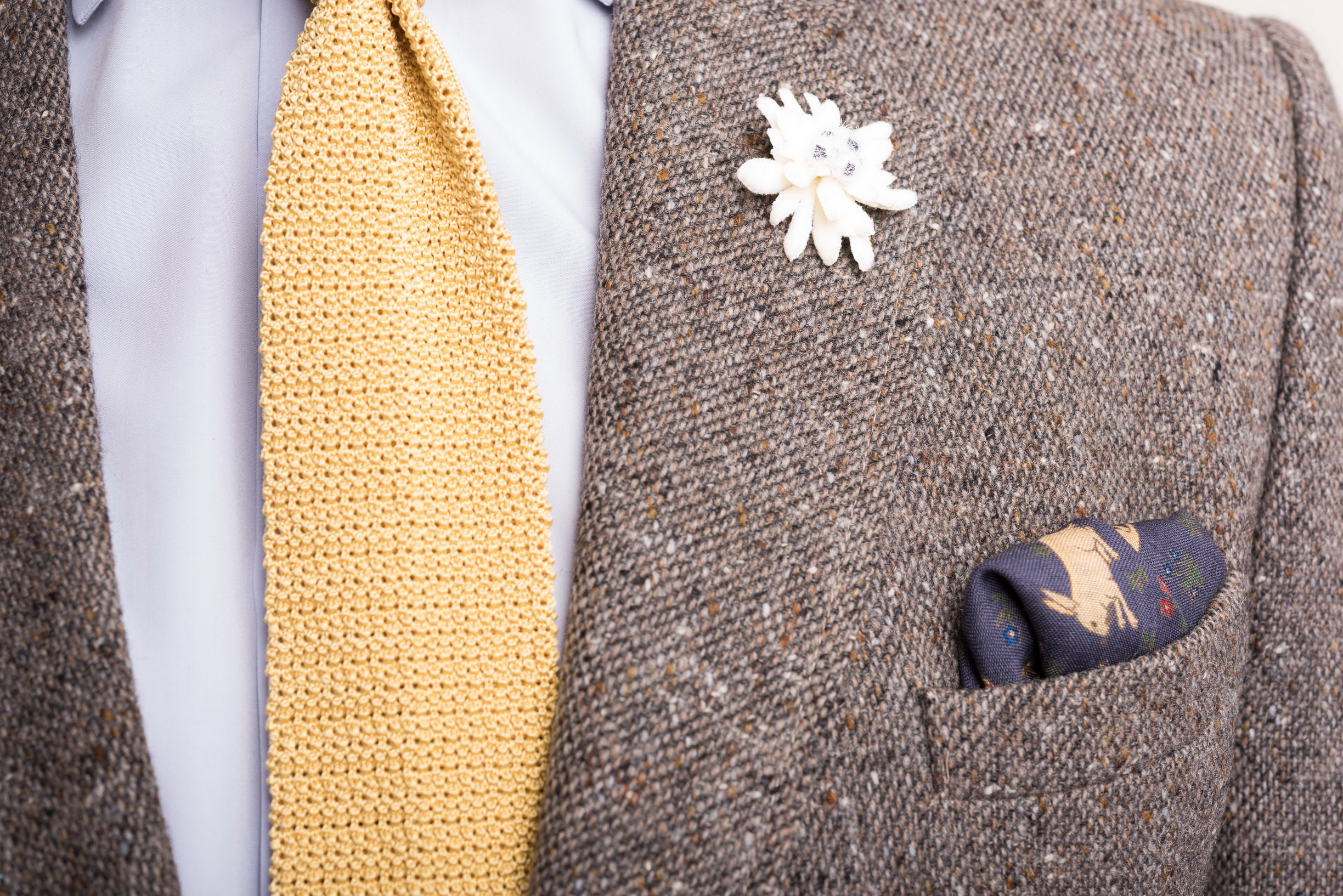 Buff Rabbits on navy blue with Green Silk Wool Pocket Square - Fort ...