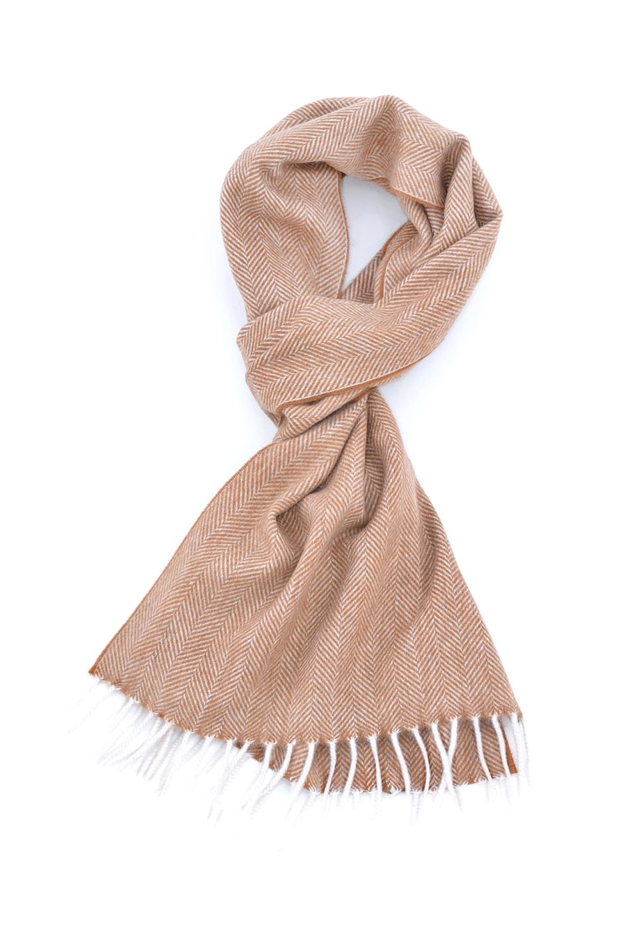 Cashmere Scarf in Gingerbread Brown Herringbone by Fort Belvedere ...