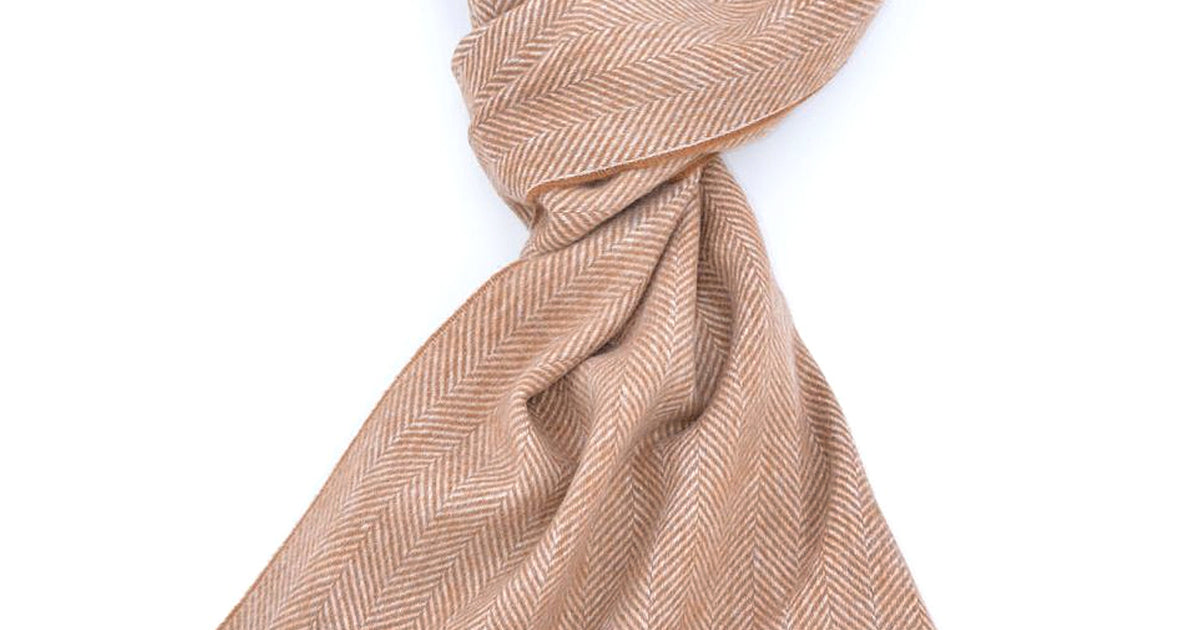 Cashmere Scarf in Gingerbread Brown Herringbone by Fort Belvedere ...