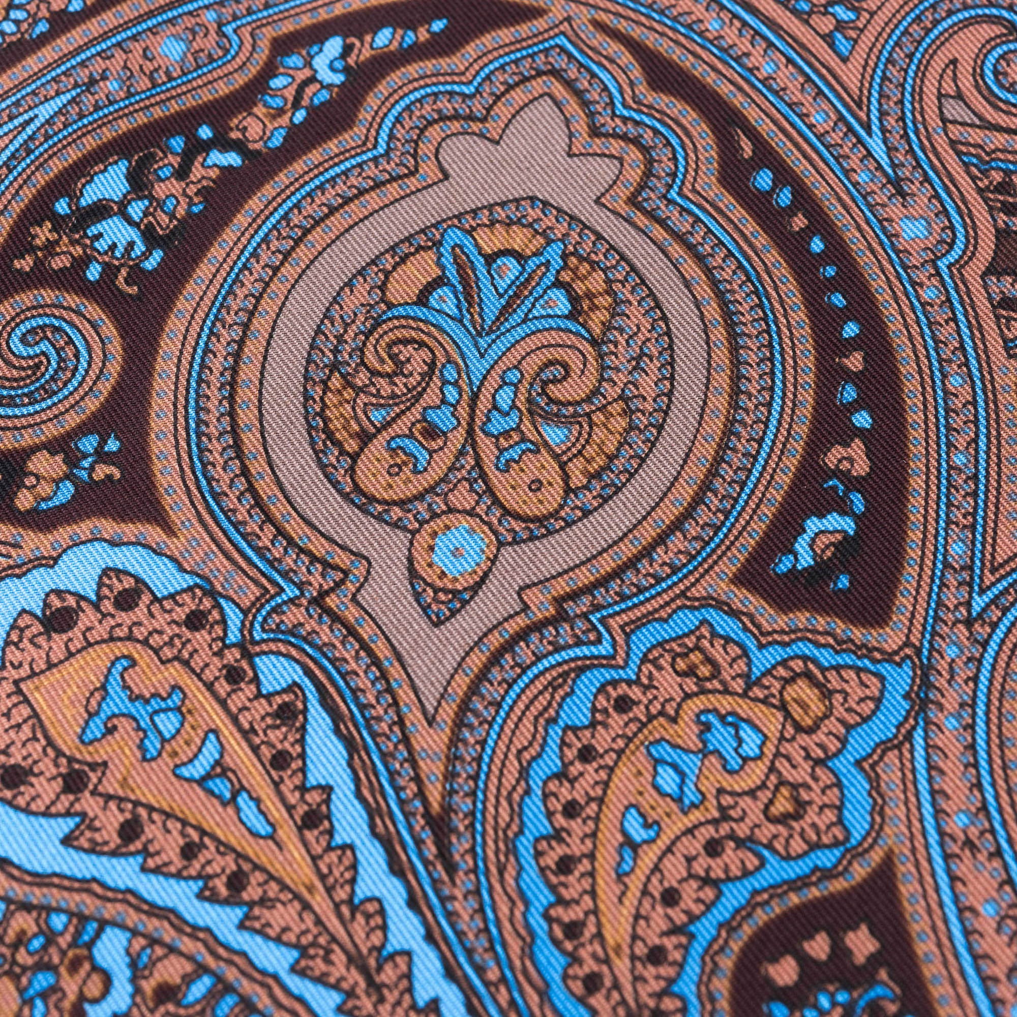 Brown Gold Paisley on Sky Silk Pocket Square main image 0