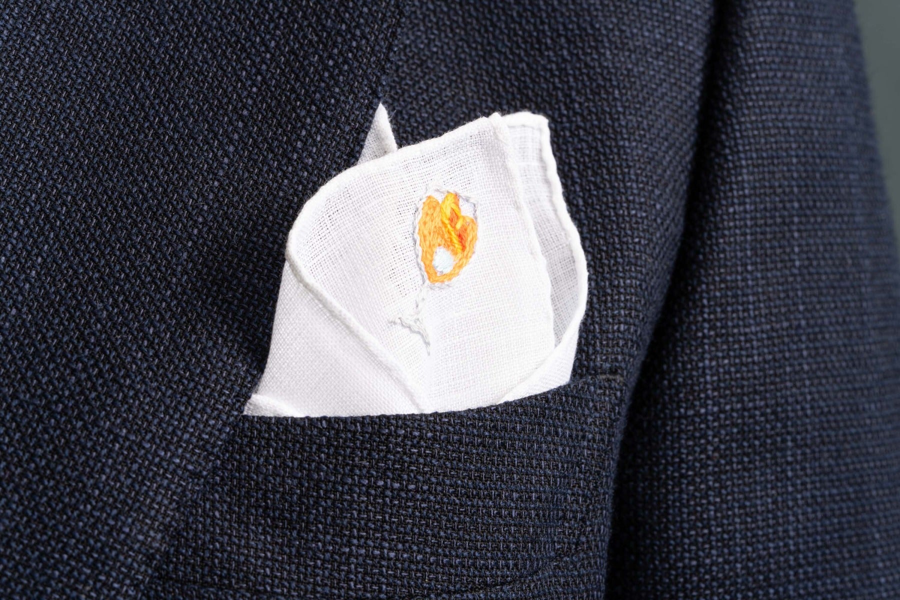 White Linen Pocket Square with Aperol Spritz Embroidery and Handrolled ...