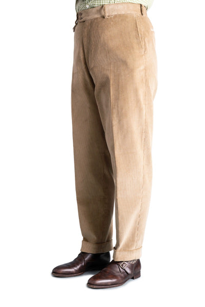 Pale Taupe Corduroy Trousers - Stancliffe Flat-Front in 8-Wale