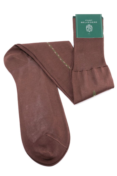 Fort Belvedere Brown Socks with White and Green Clock Patterns
