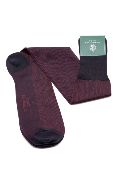 Midnight Blue and Burgundy Two Tone Solid Oxford Socks Fil d'Ecosse Cotton 