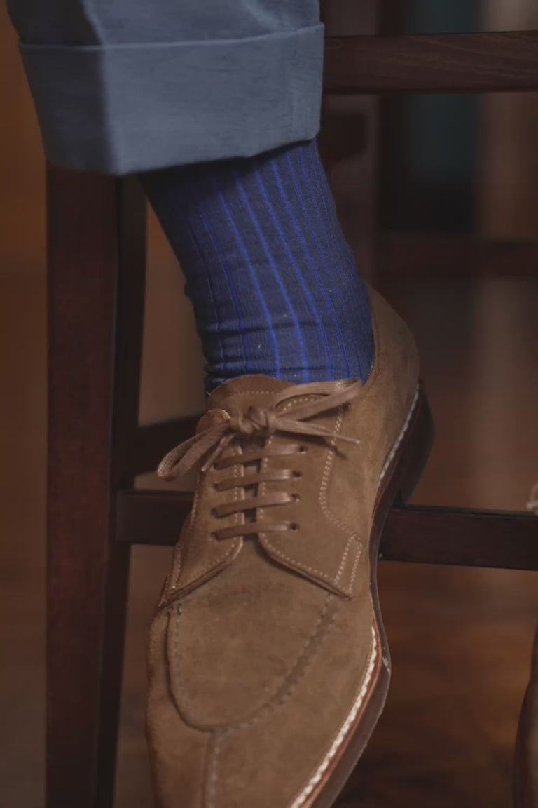 Looping video of a pair of shadow stripe socks in lifestyle settings