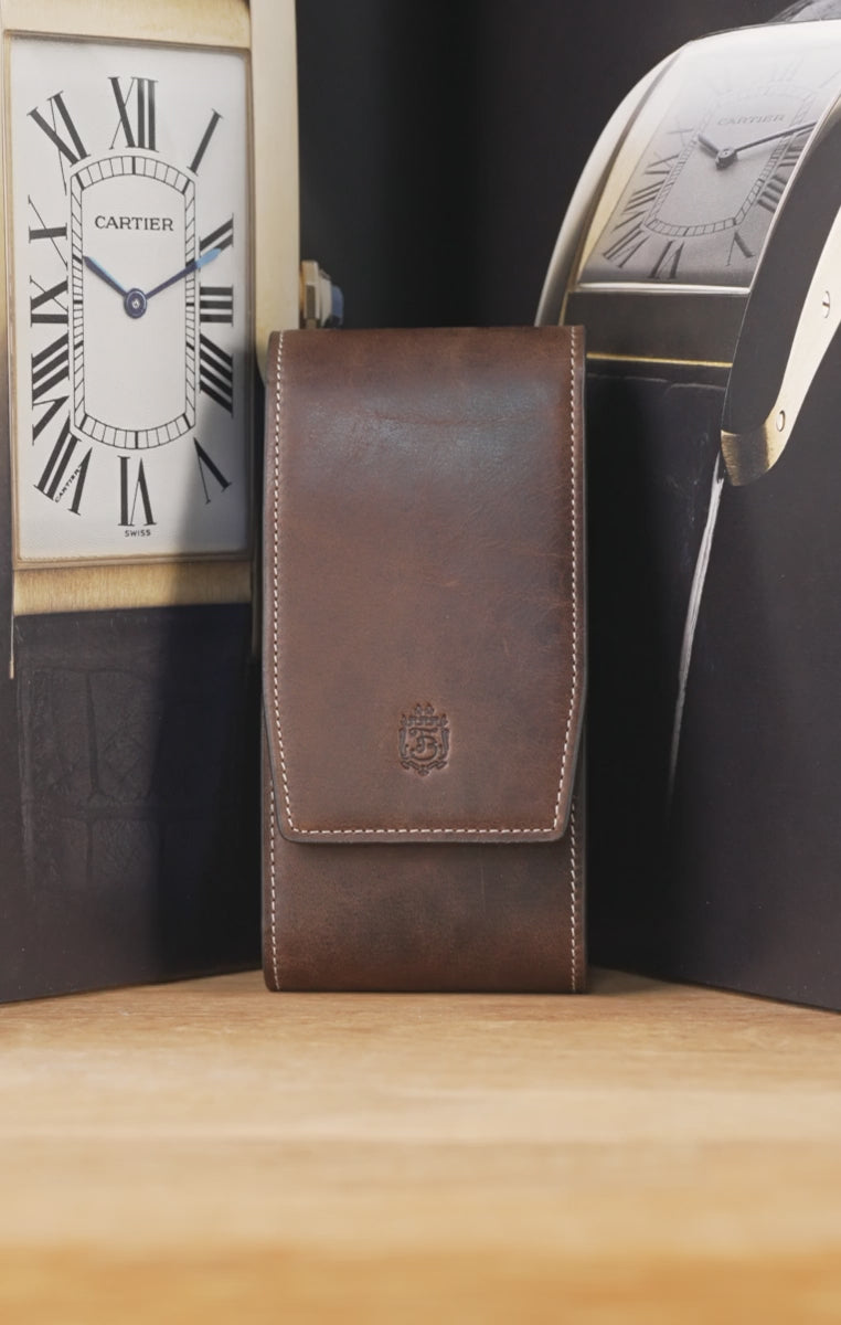 Antique Mahogany & Blue Suede Leather Watch Case