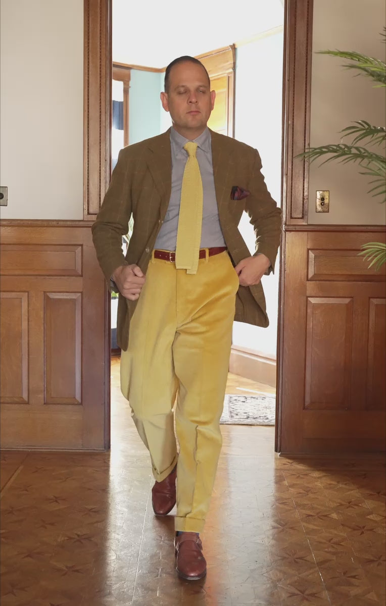 Goldenrod Yellow Corduroy Trousers - Stancliffe Flat-Front