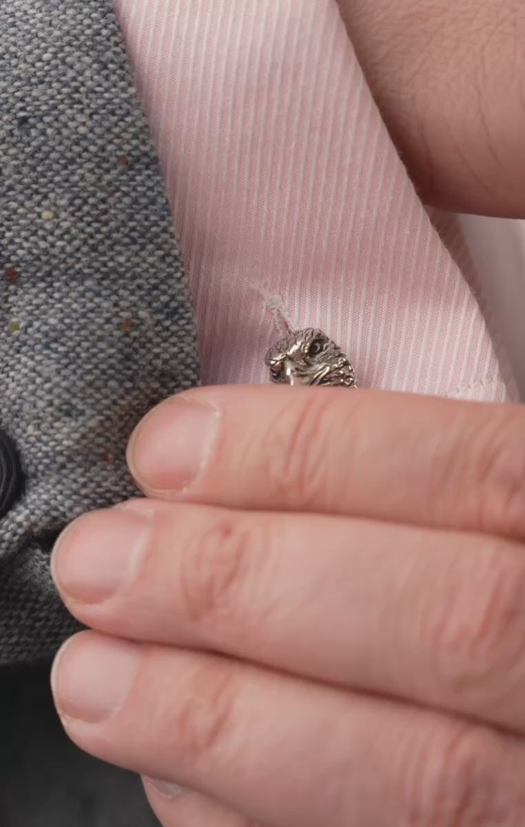 A view of the Eagle & Snake Blackened Sterling Silver Cufflinks when worn