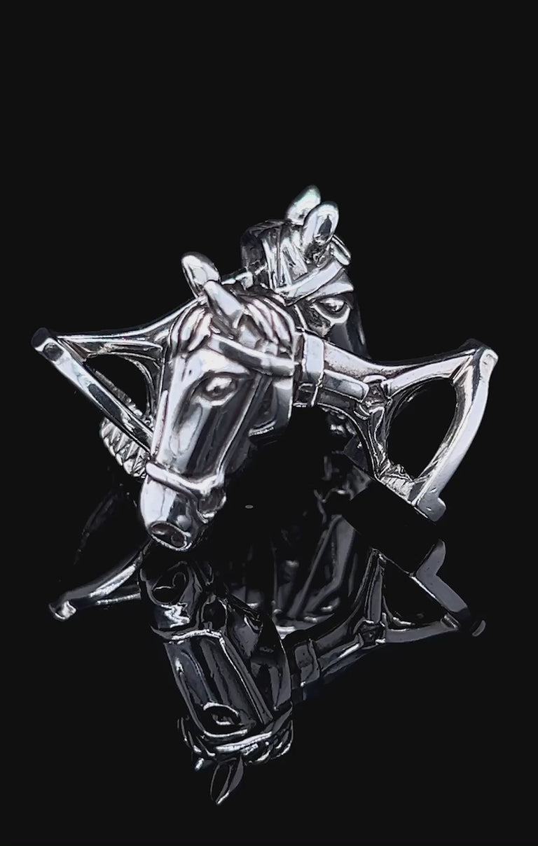 Rotating silver horse cufflinks