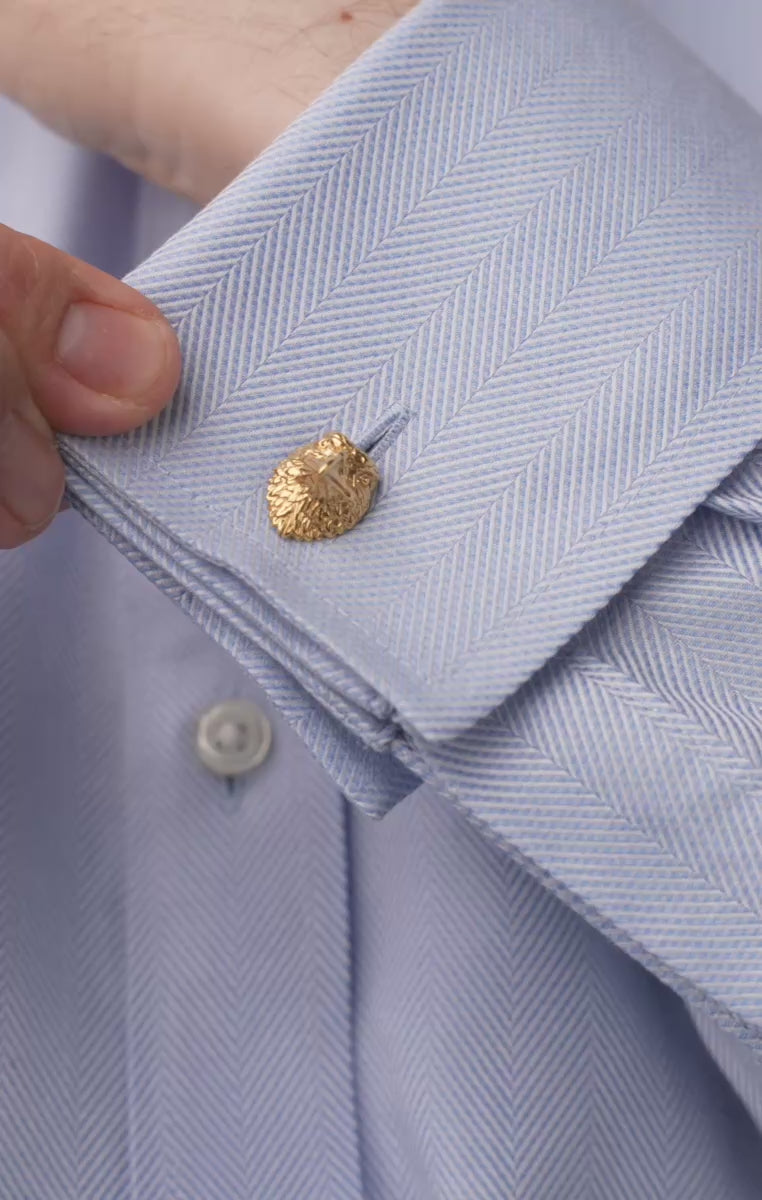 Eagle & Snake Yellow Gold Vermeil Cufflinks worn on a light blue shirt