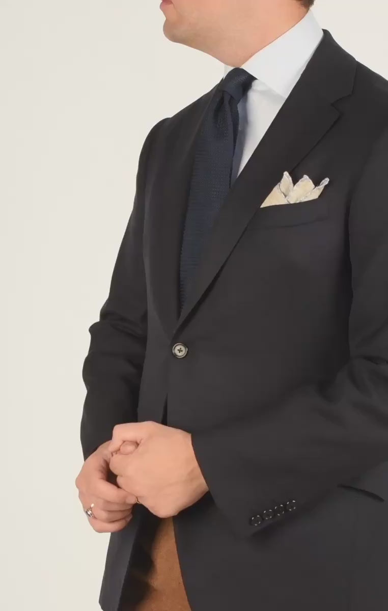 Video of a dark navy grenadine tie