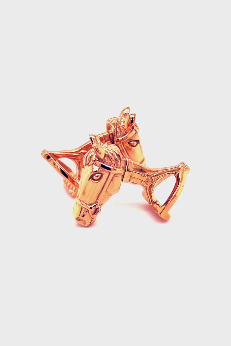 Rotating video of rose gold horse head cufflinks