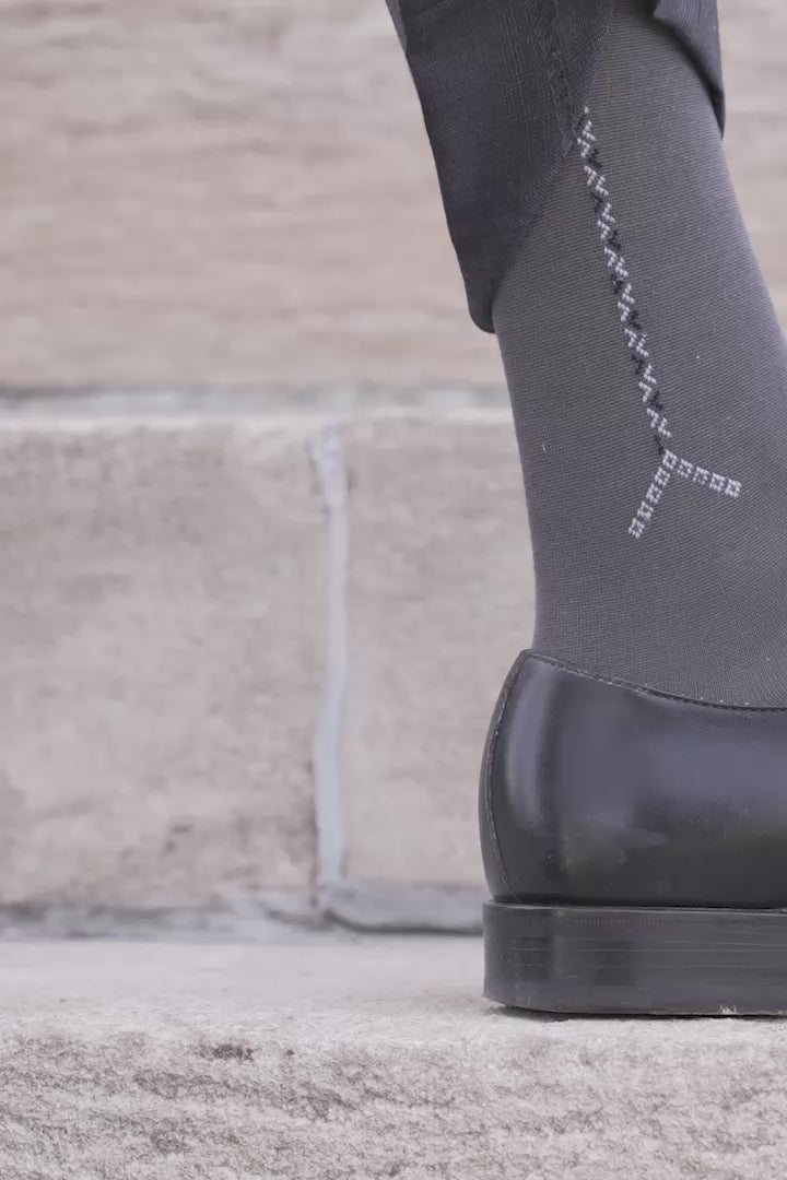 Video of Gray Clock Cotton Socks in multiple outfits