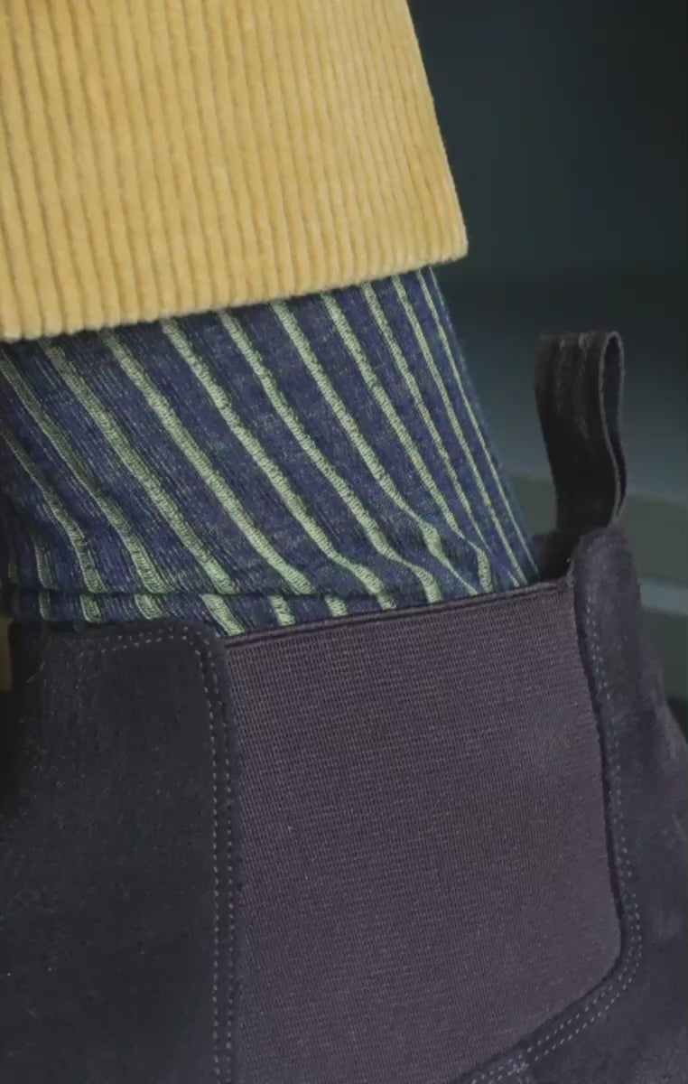 Looping video of yellow and blue striped socks