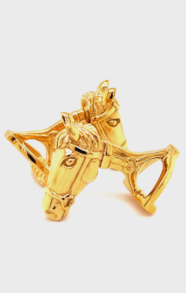 Rotating gold horse cufflinks