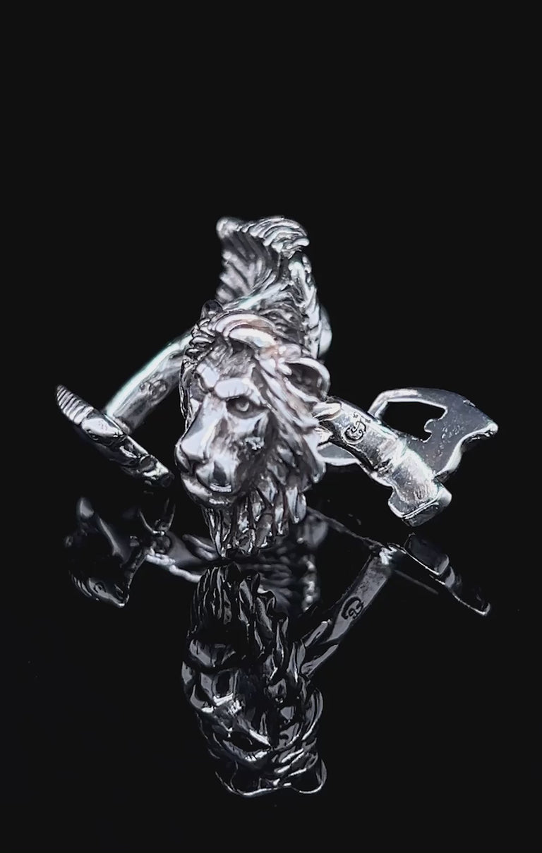 Rotating silver lion cufflinks