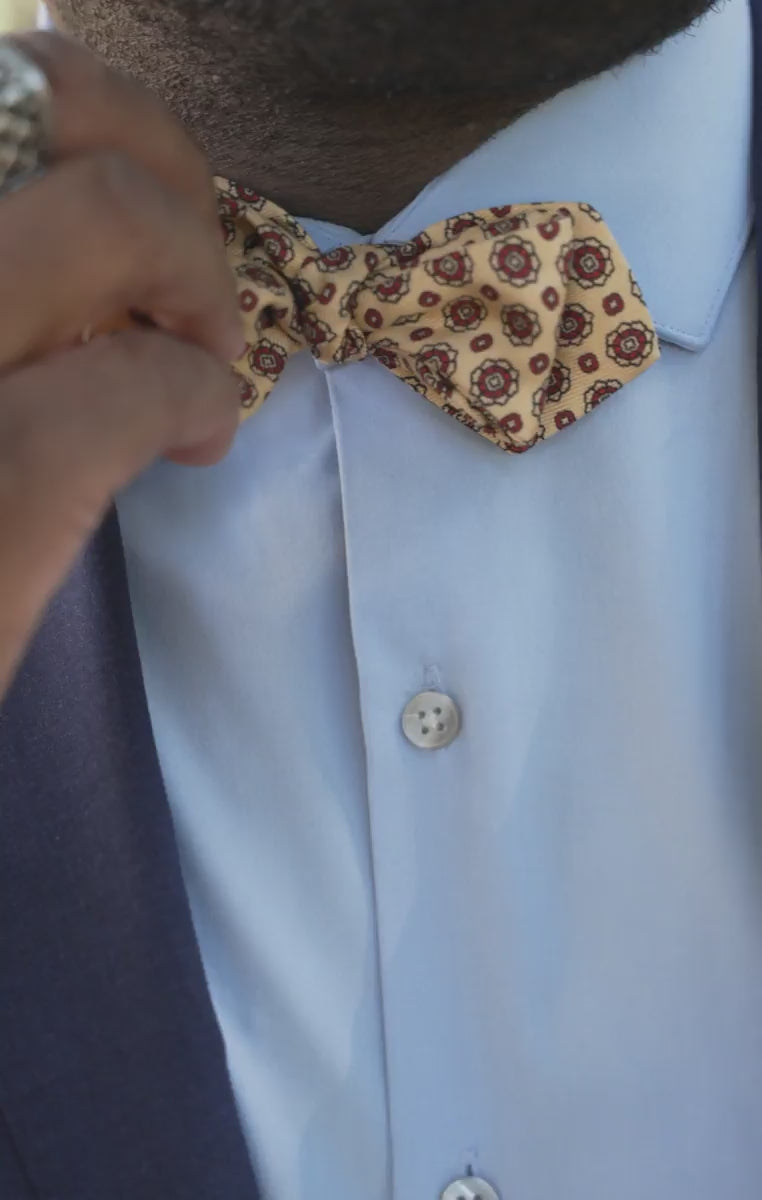 Looping video of models wearing the bow tie