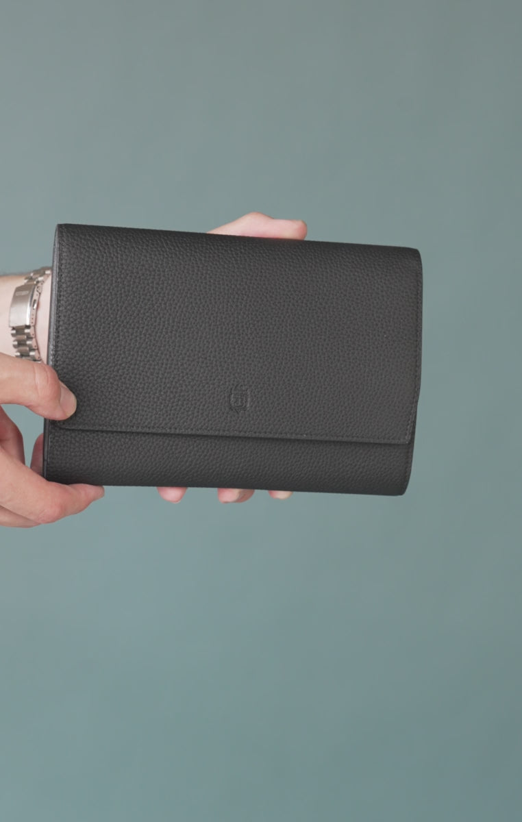 3-Watch Black Togo & Gray Suede Leather Watch Case