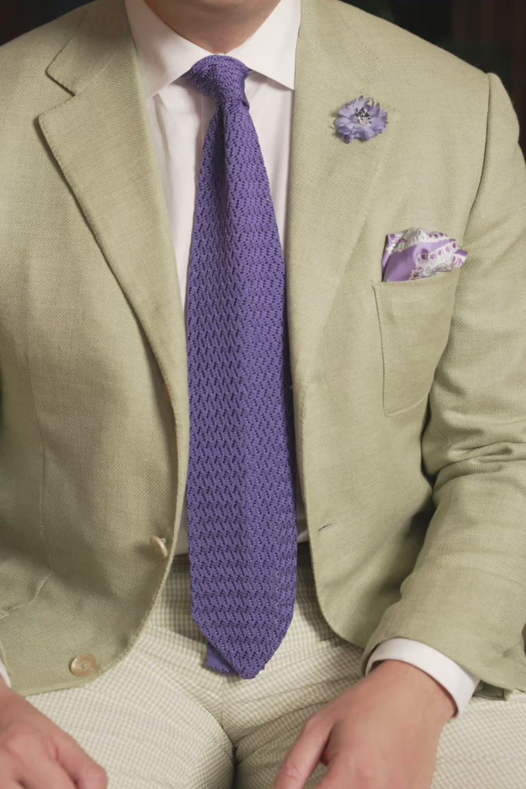 Lavender Purple Zigzag Silk Knit Tie looping video