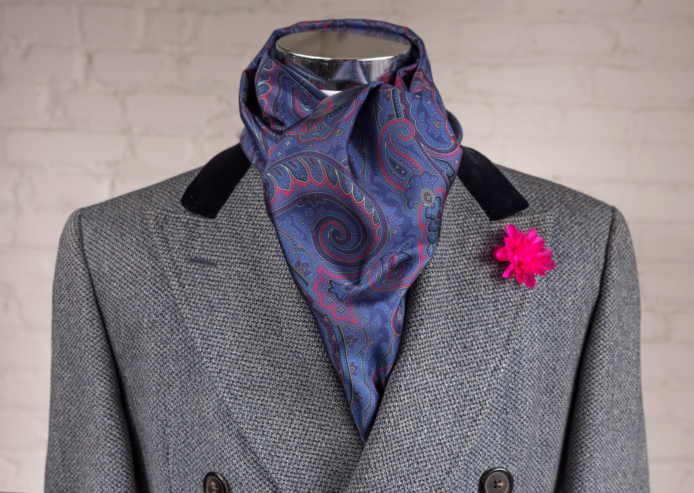 Double Sided Blue Silk Wool Scarf with Paisley by Fort Belvedere ...