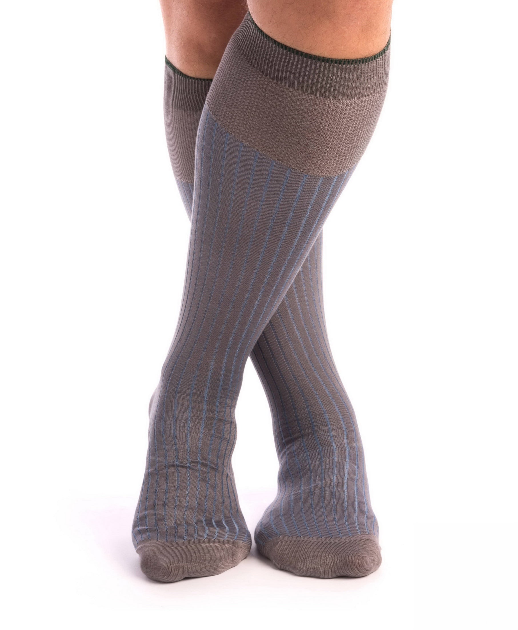 Shadow Stripe Ribbed Socks Light Grey & Light Blue Fil d'Ecosse Cotton ...