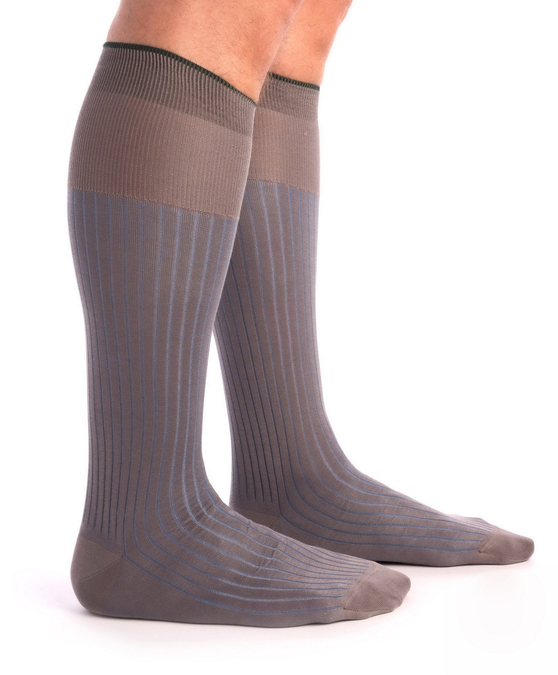 Shadow Stripe Ribbed Socks Light Grey & Light Blue Fil d'Ecosse Cotton ...