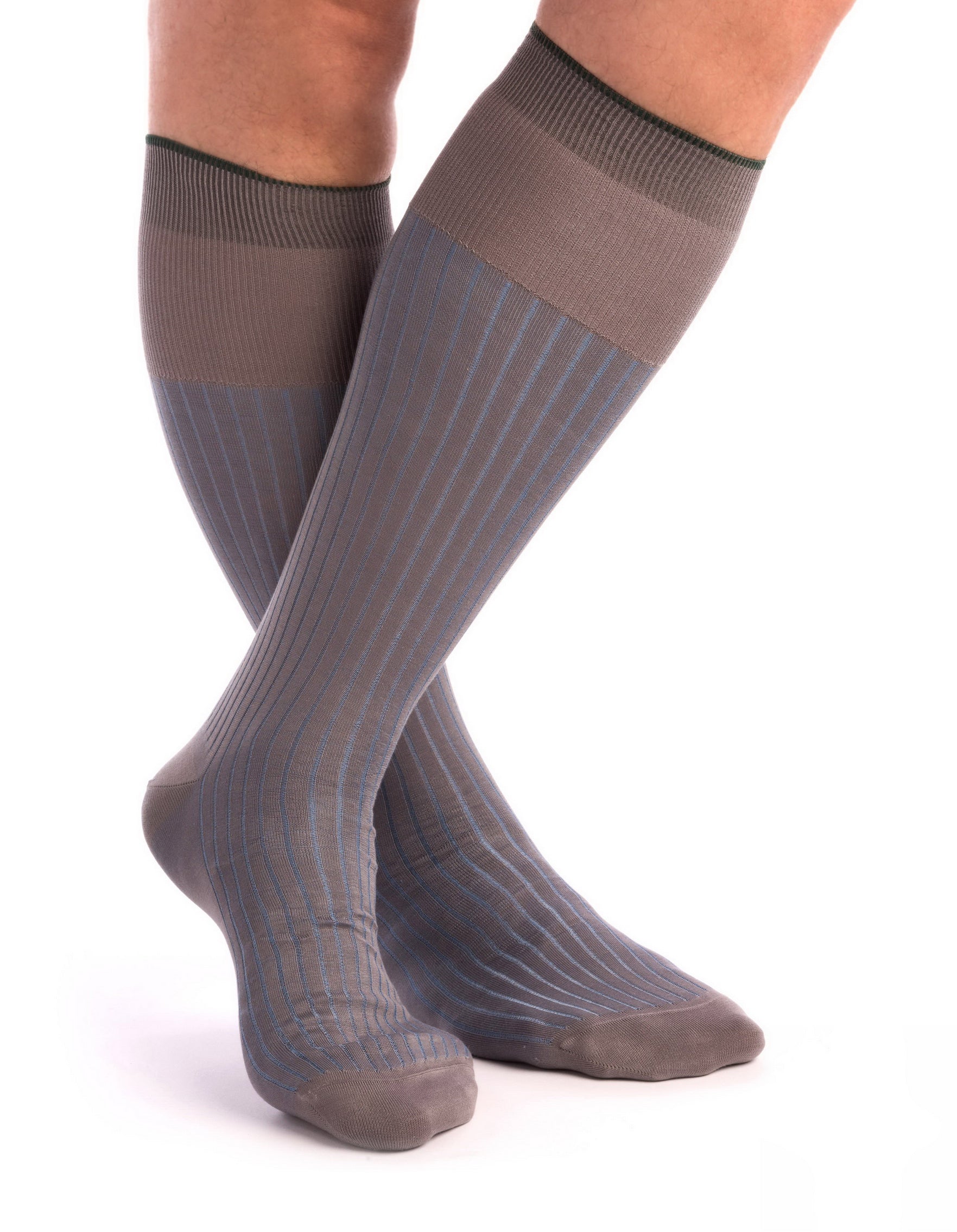 Shadow Stripe Ribbed Socks Light Grey & Light Blue Fil d'Ecosse Cotton ...